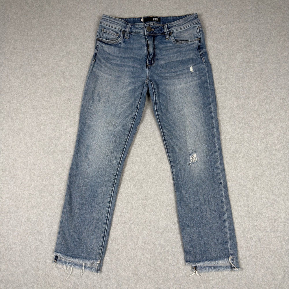 Kut from the Kloth Reese Ankle Straight Leg Jeans Distressed Light Wash Size 2